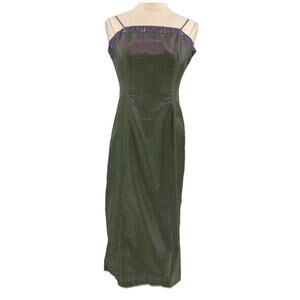 Vintage 90s Y2K Iridescent Dress Green Purple Prom Goth Fairy Grunge Beaded 8P